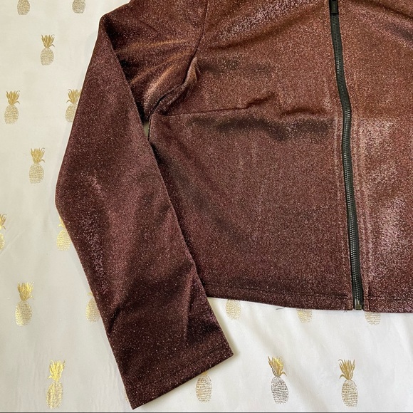 Tahari Bronze Shine Crop Zip Up Blazer Jacket - Picture 6 of 13